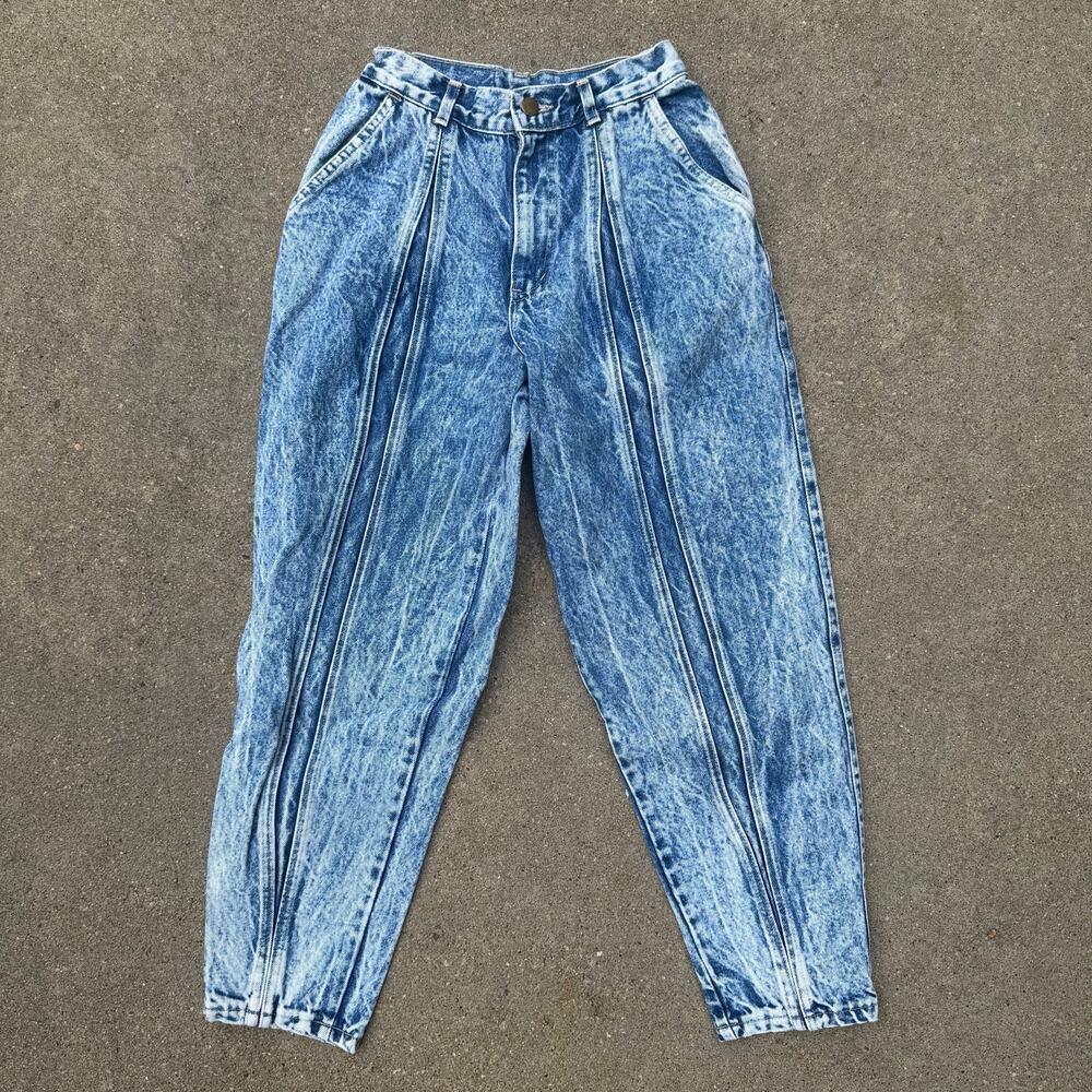 Vintage 80s Sunset Blues High Rise Pleated Baggies Peg Leg Jeans 24" WAIST